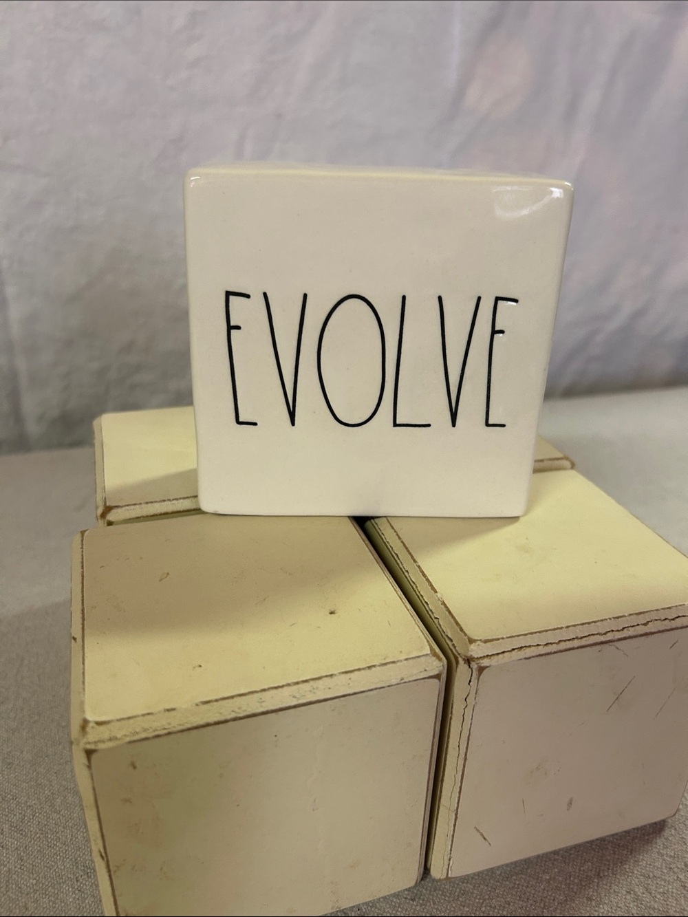 Rae Dunn White EVOLVE Ceramic Block Accent
